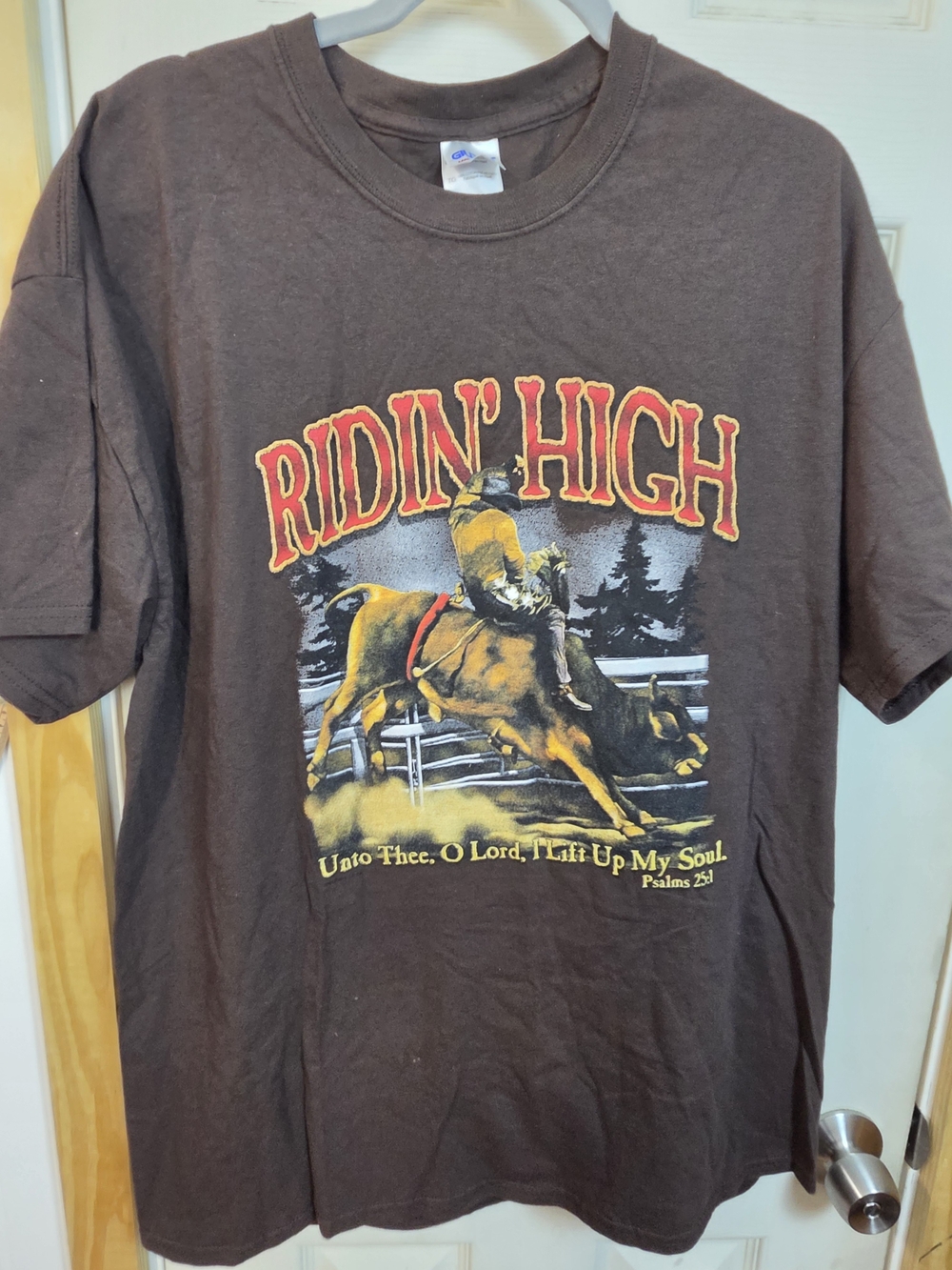 Western Country Retro Gildan Brown 'Still Waters' Cowboy Graphic Tee #0327